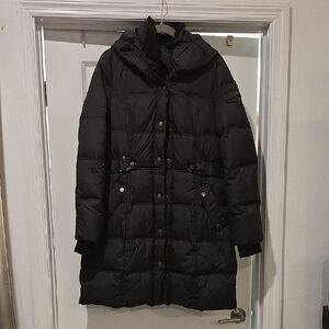 DKNY Black Quilted Hooded Puffer Coat Size L!
